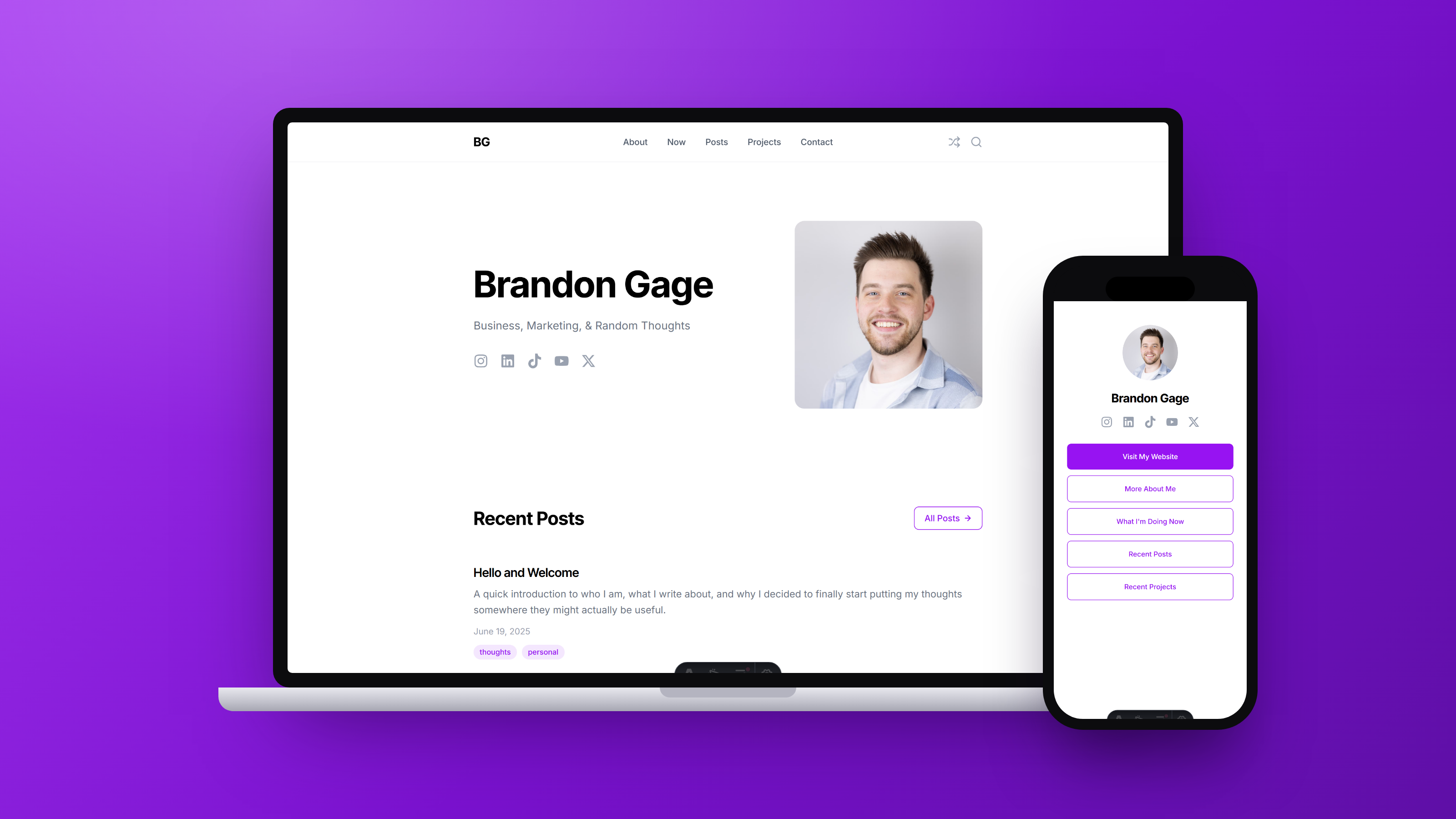 Screenshot of the Brandon Gage personal website homepage